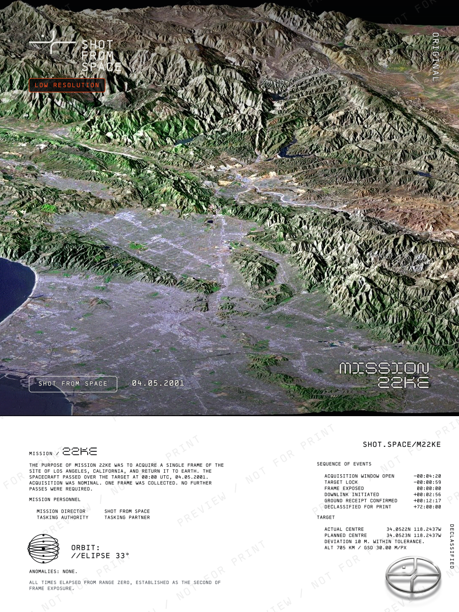 The composed plate for mission 22KE: the capture above, the mission sheet below.