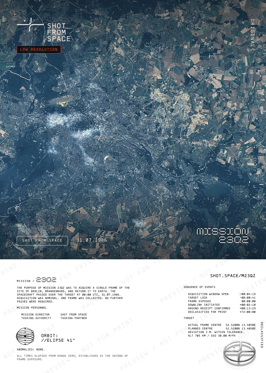 The composed plate for mission 23QZ: the capture above, the mission sheet below.