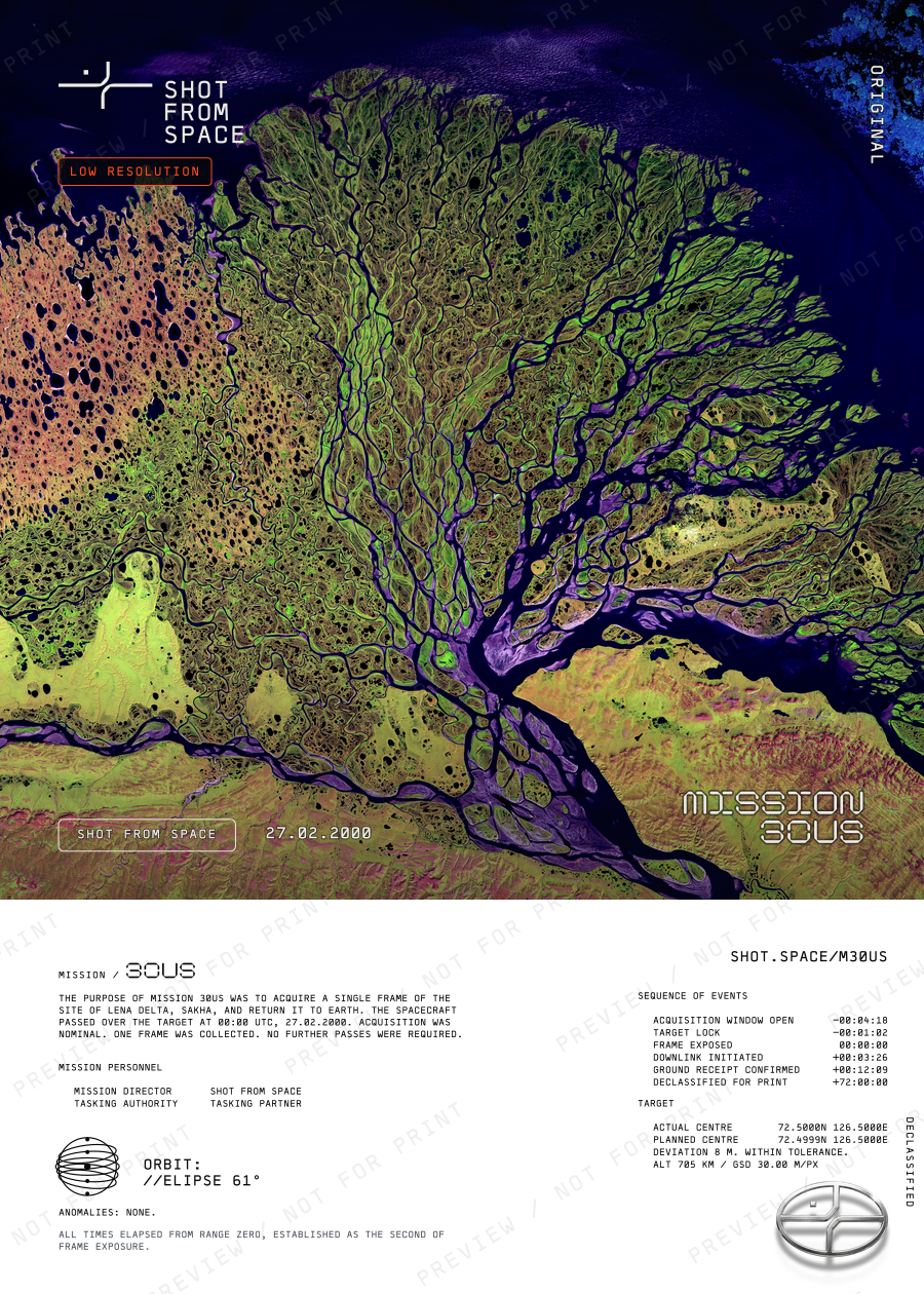 The composed plate for mission 30US: the capture above, the mission sheet below.