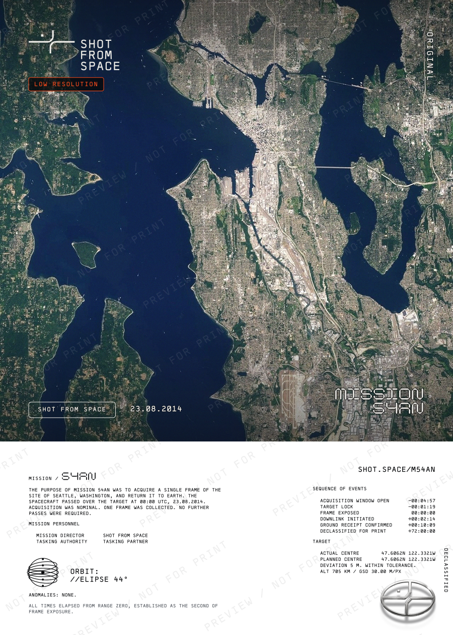 The composed plate for mission 54AN: the capture above, the mission sheet below.