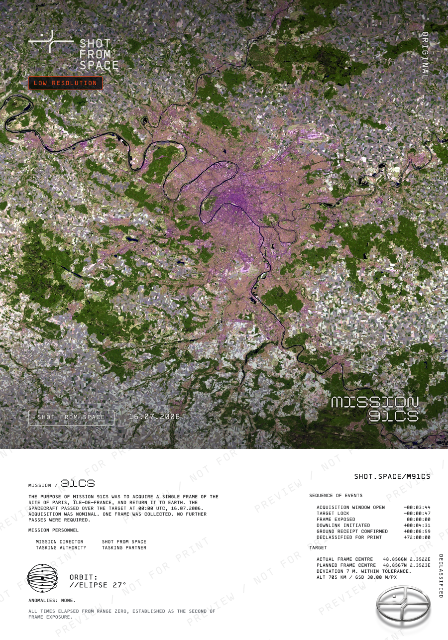 The composed plate for mission 91CS: the capture above, the mission sheet below.